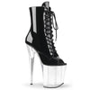 FLAMINGO-1021 Plateau Peeptoe Stiefeletten Schwarz Lack Transparent von Pleaser