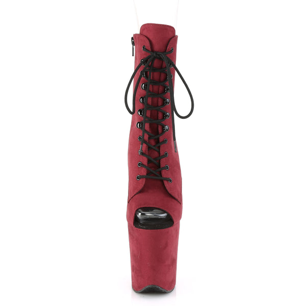 FLAMINGO-1021FS Plateau Stiefeletten Peeptoe Rot Velour | Pleaser