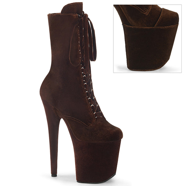 FLAMINGO-1045VEL Plateau Stiefeletten Braun Velour/Wildleder von Pleaser
