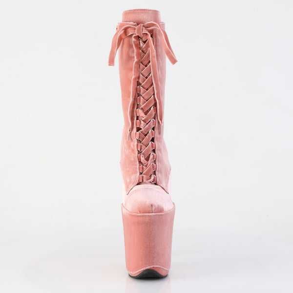 FLAMINGO-1045VEL Plateau Stiefeletten Pink Velour von Pleaser – Ansicht 2