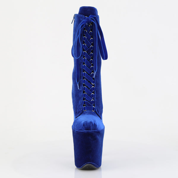 FLAMINGO-1045VEL Plateau Stiefeletten - Blau Velour | Pleaser