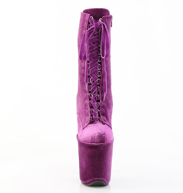 FLAMINGO-1045VEL Plateau Stiefeletten - Lila Velour von Pleaser – Ansicht 2