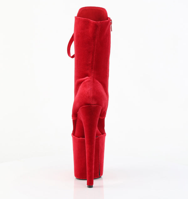 FLAMINGO-1045VEL Plateau Stiefeletten Rot Velour/Wildleder von Pleaser – Ansicht 4