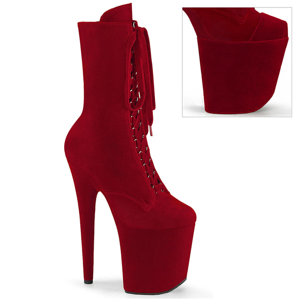 FLAMINGO-1045VEL Plateau Stiefeletten Rot Velour/Wildleder von Pleaser
