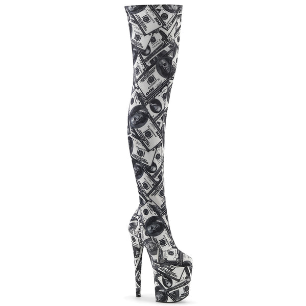 FLAMINGO-3000DP Plateau Overknee Stiefel Dollar Print von Pleaser