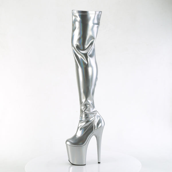 FLAMINGO-3000HWR Overknee Plateau Stiefel Silber von Pleaser – Ansicht 3