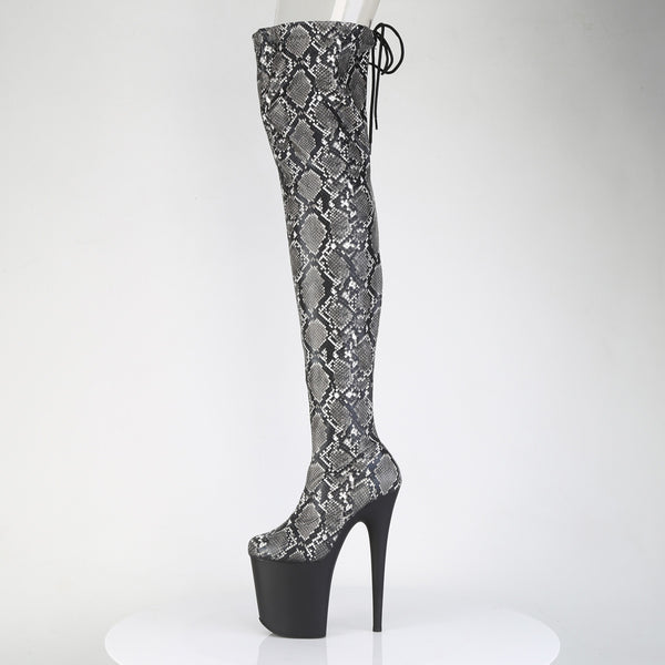 FLAMINGO-3008SP-BT Plateau Overknee Stiefel Grau Schlangenmuster von Pleaser – Ansicht 3