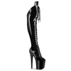 FLAMINGO-3016 Plateau Peeptoe Overknee Stiefel Schwarz Lack | Pleaser