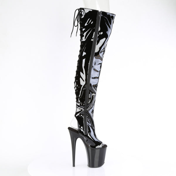 FLAMINGO-3017 - Plateau Overknee Stiefel Peeptoe mit offener Verse - Schwarz lack von Pleaser – Ansicht 5