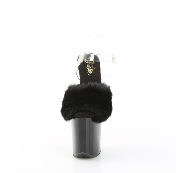 FLAMINGO-808FUR Plateau Sandaletten Schwarz Lack Kunstfell | Pleaser