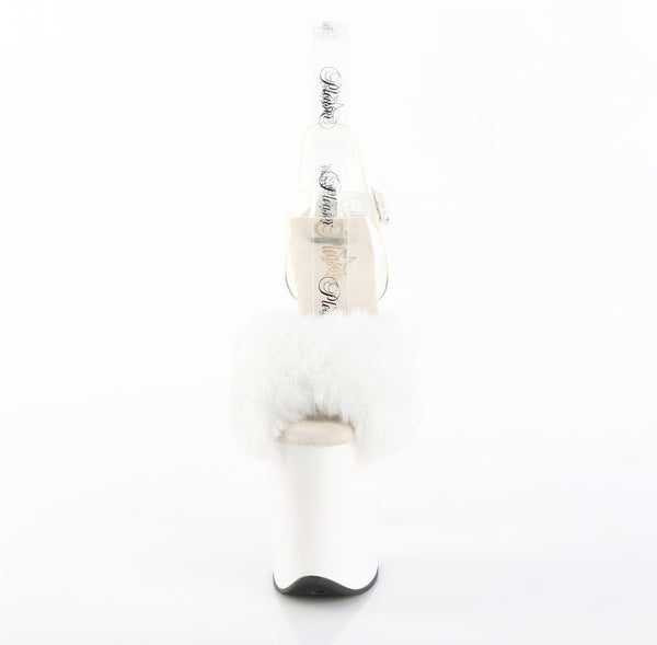 FLAMINGO-808FUR Plateau Sandaletten Weiß Lack Kunstpelz | Pleaser