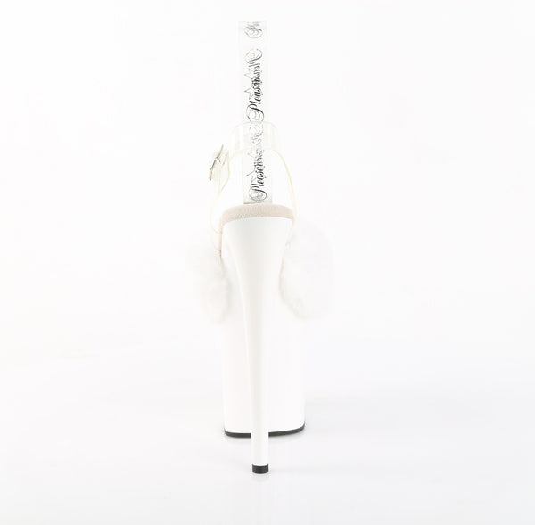 FLAMINGO-808FUR Plateau Sandaletten Weiß Lack Kunstpelz | Pleaser