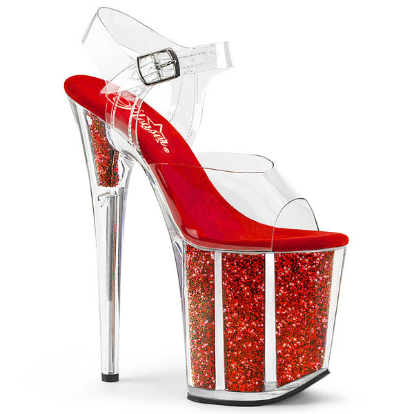 FLAMINGO-808G Plateau Sandaletten Rot Glitzer | Pleaser