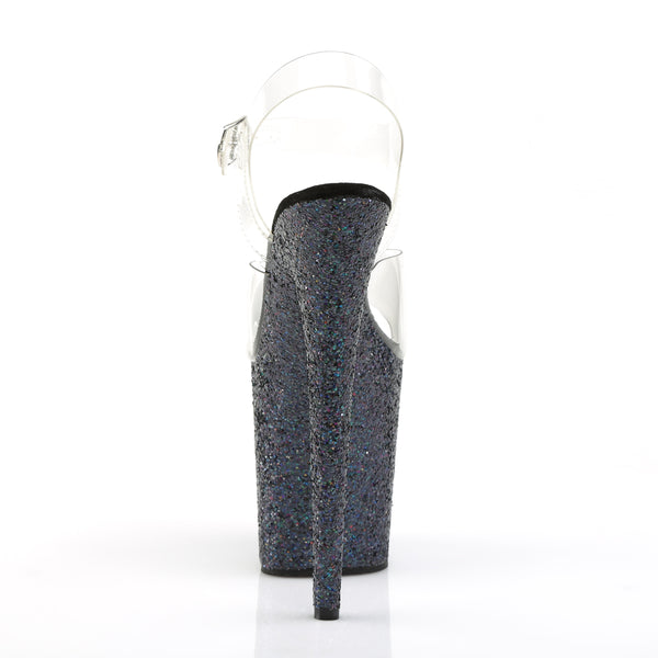 FLAMINGO-808LG Plateau Sandaletten Schwarz Glitzer von Pleaser – Ansicht 4