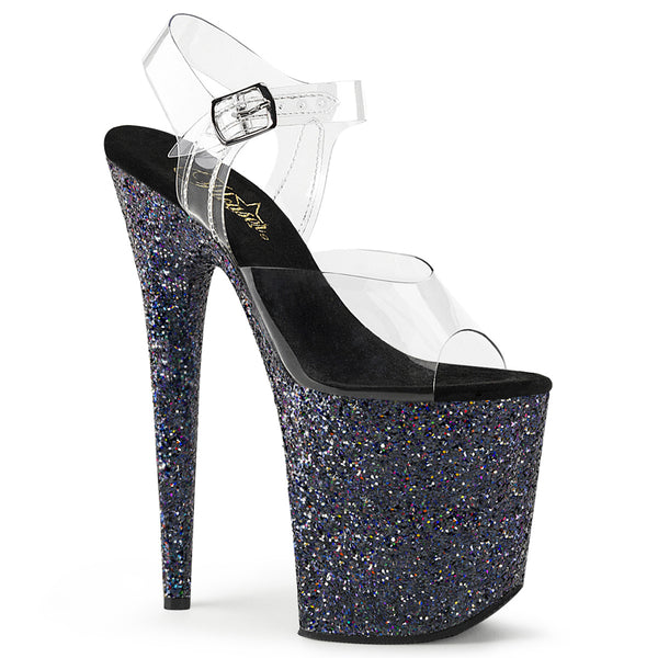 FLAMINGO-808LG Plateau Sandaletten Schwarz Glitzer von Pleaser