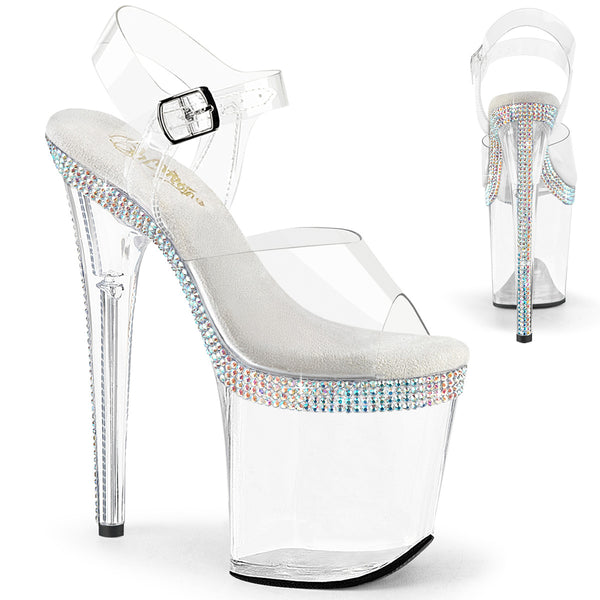 FLAMINGO-808MLS Plateau Sandaletten Transparent Strass | Pleaser