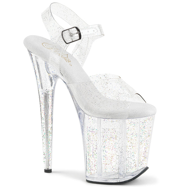 FLAMINGO-808MMG Plateau Sandaletten in Transparent-Glitzer von Pleaser