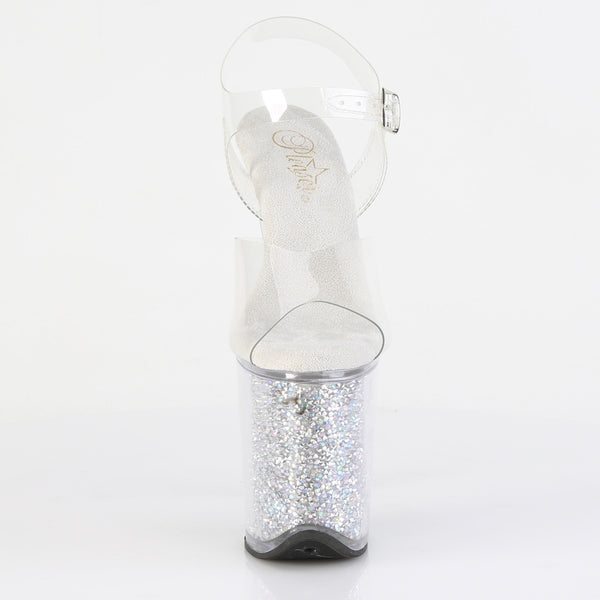 FLAMINGO-808RSI Plateau Sandaletten Silber/Transparent Glitzer | Pleaser