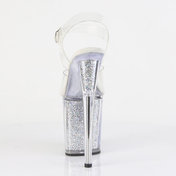 FLAMINGO-808RSI Plateau Sandaletten Silber/Transparent Glitzer | Pleaser