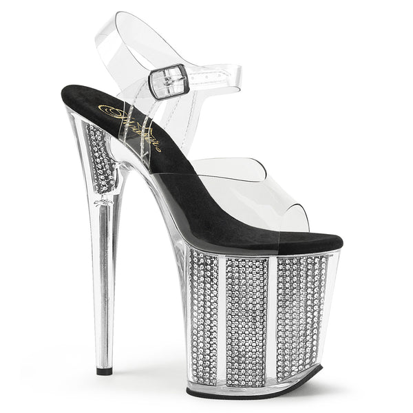FLAMINGO-808SRS Plateau Sandaletten Silber Strass | Pleaser