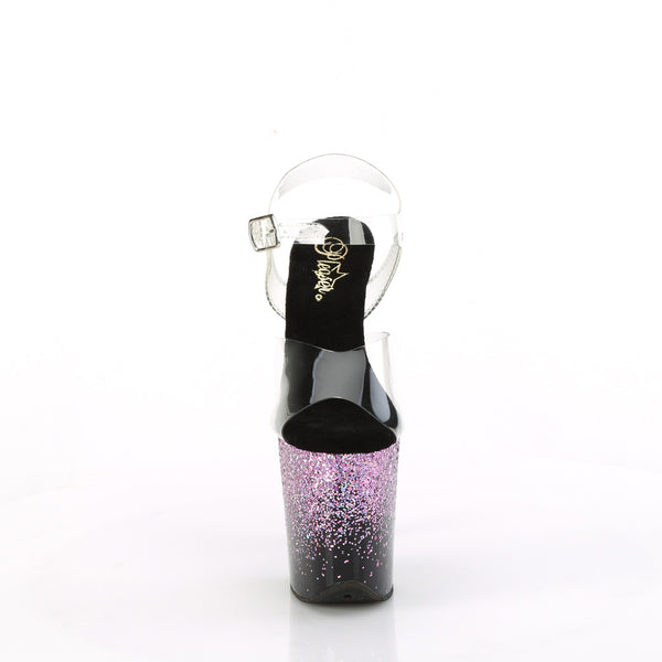 FLAMINGO-808SS Plateau Sandaletten Schwarz/Pink Glitzer | Pleaser