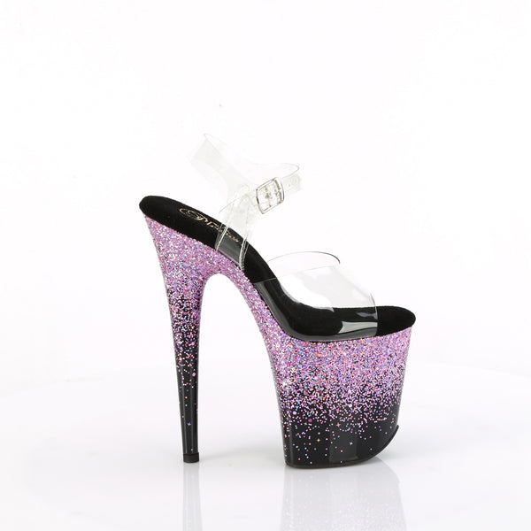 FLAMINGO-808SS Plateau Sandaletten Schwarz/Pink Glitzer | Pleaser