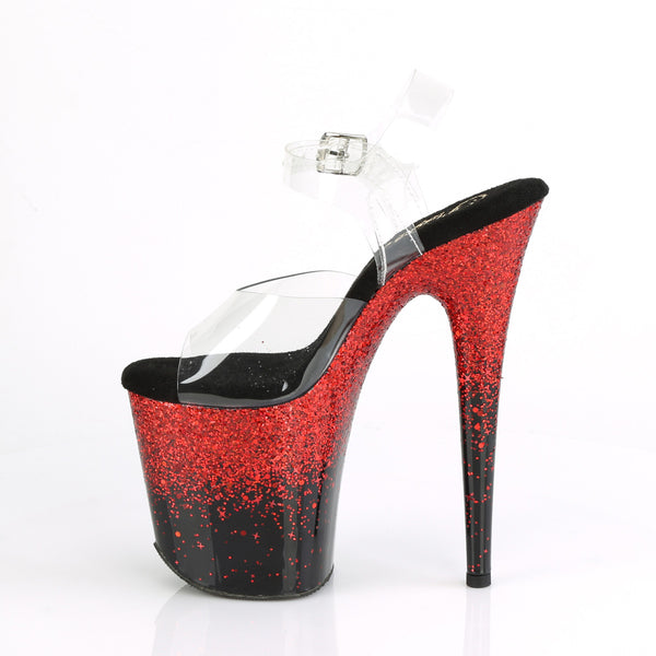 FLAMINGO-808SS Plateau Sandaletten Rot Schwarz Glitzer | Pleaser