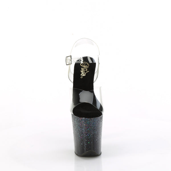 FLAMINGO-808SS Plateau Sandaletten Schwarz mit Glitzer | Pleaser