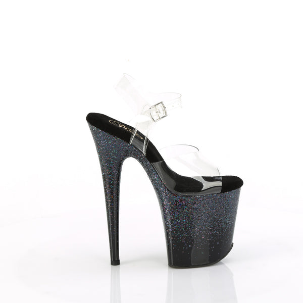 FLAMINGO-808SS Plateau Sandaletten Schwarz mit Glitzer | Pleaser