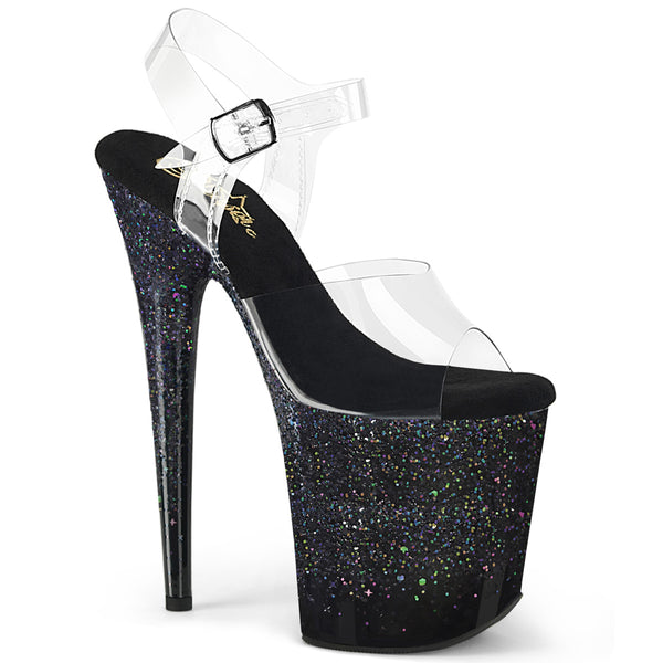 FLAMINGO-808SS Plateau Sandaletten Schwarz mit Glitzer | Pleaser