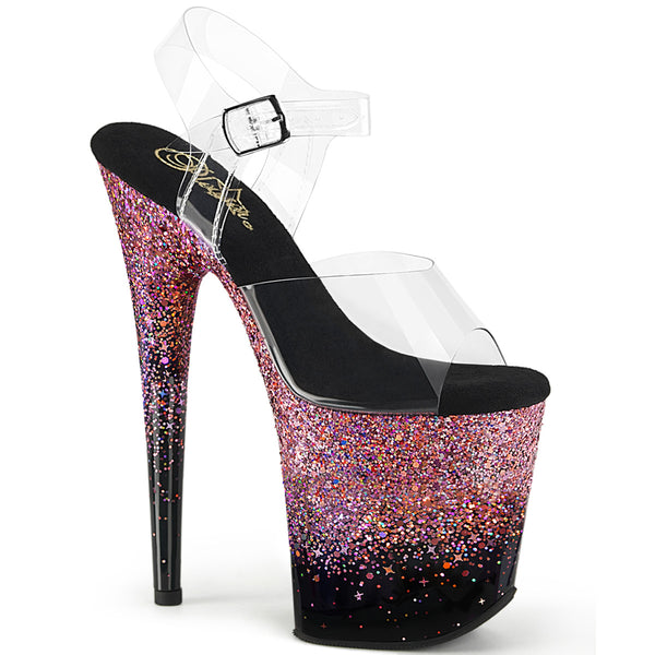 FLAMINGO-808SS Plateau Sandaletten Schwarz/Rosa | Pleaser