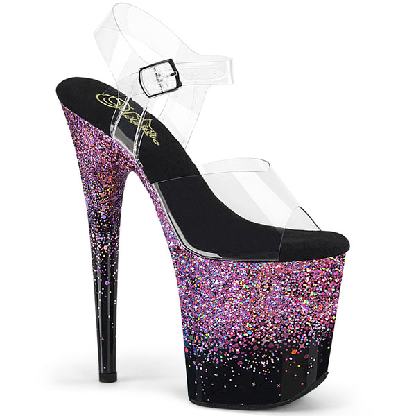 FLAMINGO-808SS Plateau Sandaletten Schwarz/Pink Glitzer | Pleaser