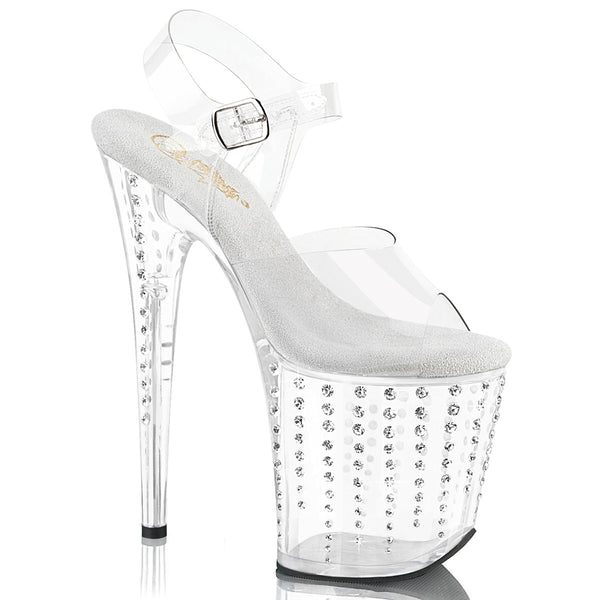 FLAMINGO-808TDRS Plateau Sandaletten Transparent Strass von Pleaser