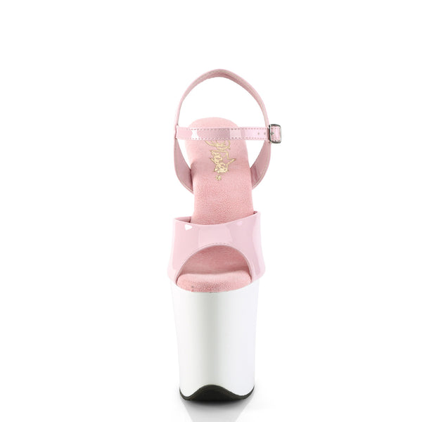 FLAMINGO-809 Plateau Sandaletten Weiß Rosa Lack | Pleaser