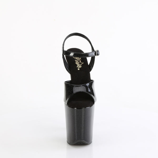 FLAMINGO-809GP Plateau Sandaletten Schwarz Glitzer | Pleaser