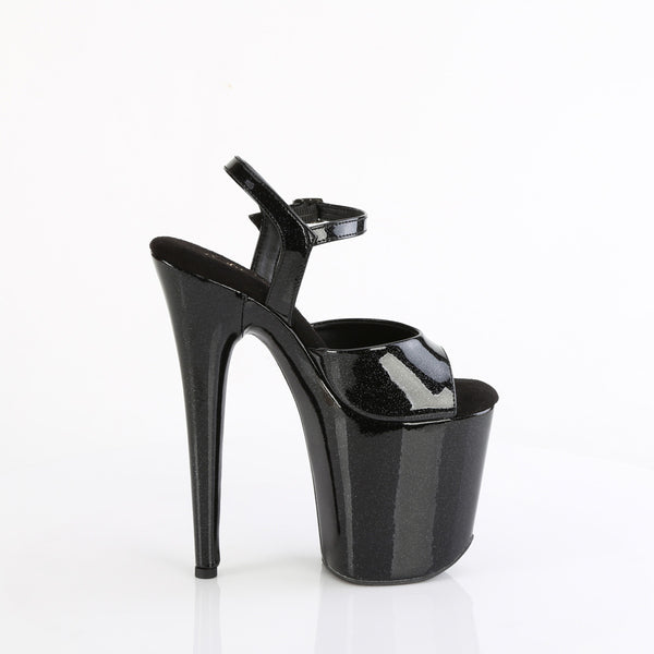 FLAMINGO-809GP Plateau Sandaletten Schwarz Glitzer | Pleaser