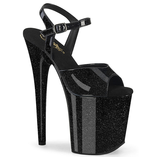 FLAMINGO-809GP Plateau Sandaletten Schwarz Glitzer | Pleaser