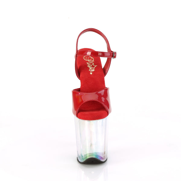 FLAMINGO-809HT Plateau Sandaletten Rot/Transparent Holografisch | Pleaser