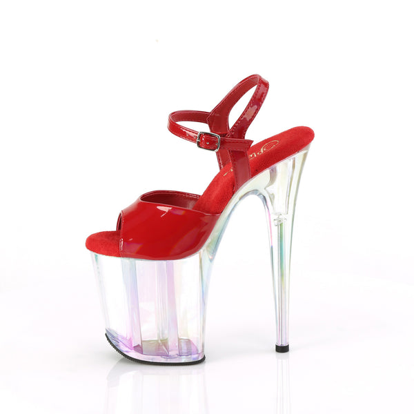 FLAMINGO-809HT Plateau Sandaletten Rot/Transparent Holografisch | Pleaser