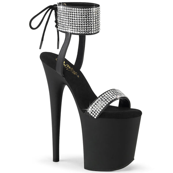 FLAMINGO-870 Plateau Sandaletten - Schwarz mit Glitzersteinbesetzung von Pleaser