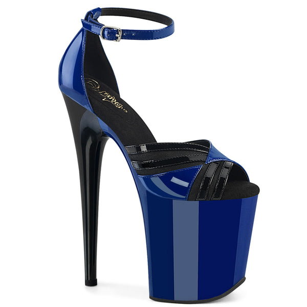 FLAMINGO-884 Plateau Sandaletten Blau/Schwarz Lack | Pleaser