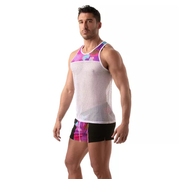 Tank Top mit floralem Mesh-Einsatz - Leicht & Atmungsaktiv, Pink | TOF Paris