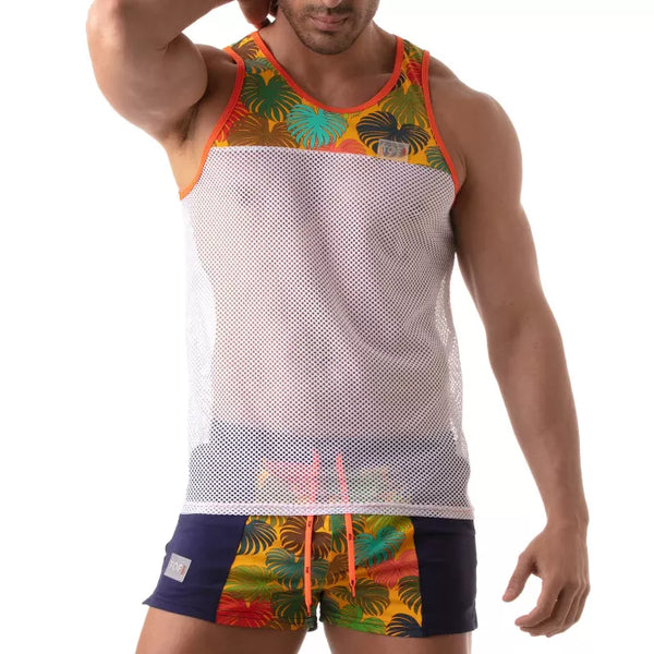 Gelbes Floral Mesh-Tank-Top von TOF Paris