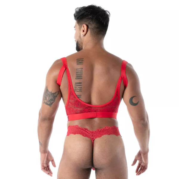 Rotes Fluid Lace Garter Strap-Harness von TOF Paris – Ansicht 6