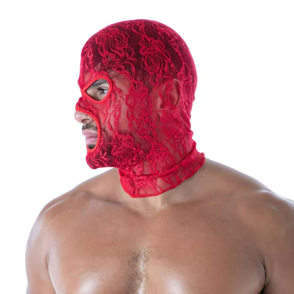 Rote Fluid Lace Hood mit leidenschaftlichem Spitzen Design von TOF Paris – Ansicht 2