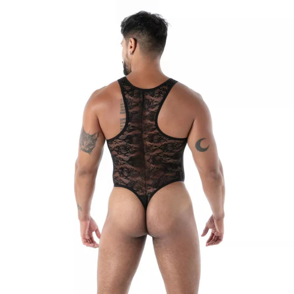 Schwarzer Fluid Lace Open Bodythong im verführerischen Design von TOF Paris – Ansicht 3