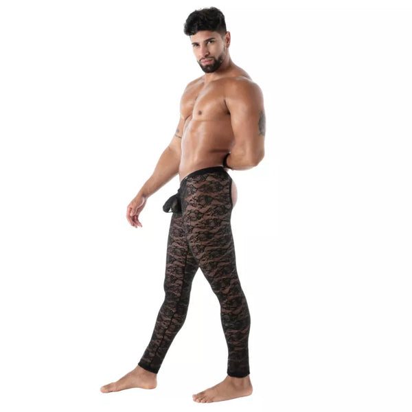 Schwarze Fluid Lace Open Legging im verführerischen Spitzen Design von TOF Paris – Ansicht 4