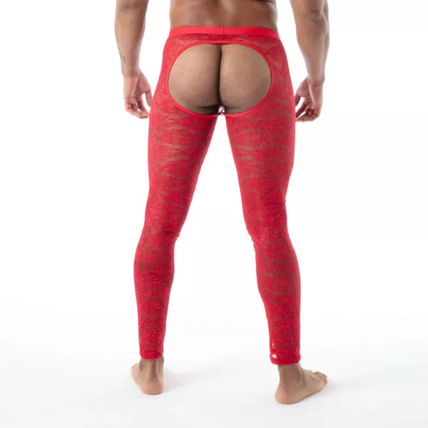 Rote Fluid Lace Open-Leggings von TOF Paris – Ansicht 5