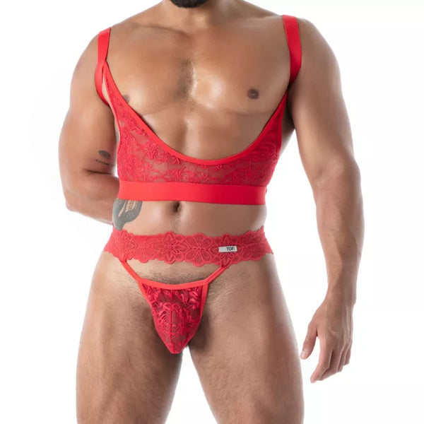 Roter Spitzen-String aus Fluid Lace von TOF Paris – Ansicht 2