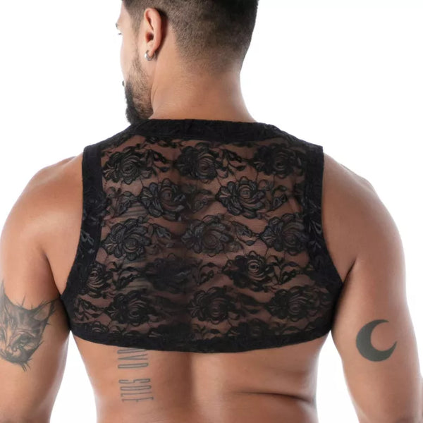 Schwarzes Fluid Lace Zipped-Crop-Top von TOF Paris – Ansicht 4